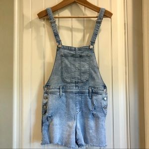 Old Navy distressed overall shorts